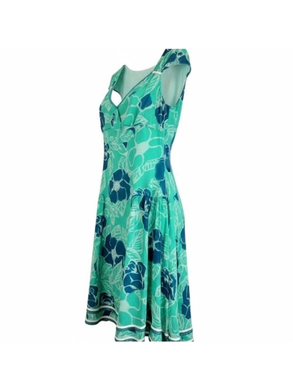 Odille 100 Silk Sheer Drop Waist Dress 6 Teal Floral Velvet Lace 90s Whimsigoth - Picture 9 of 16